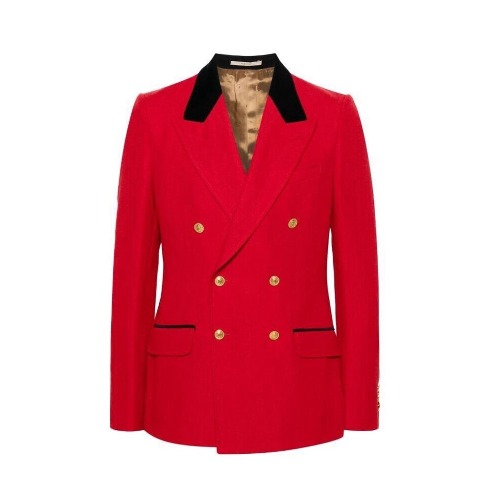 NWT Gucci Double Breasted Herringbone Wool Linen Blazer Red IT 48 US 38 $3,600